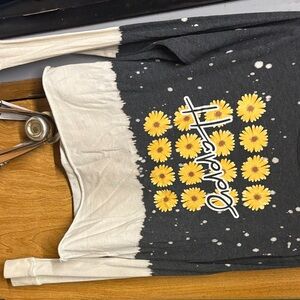 No Boundaries Black and Cream Long Sleeve Tee with Yellow Floral Design